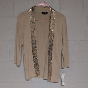 Elementz Tan Sequin Trim Cardigan Size Medium, NWT, Glam, Sequins
